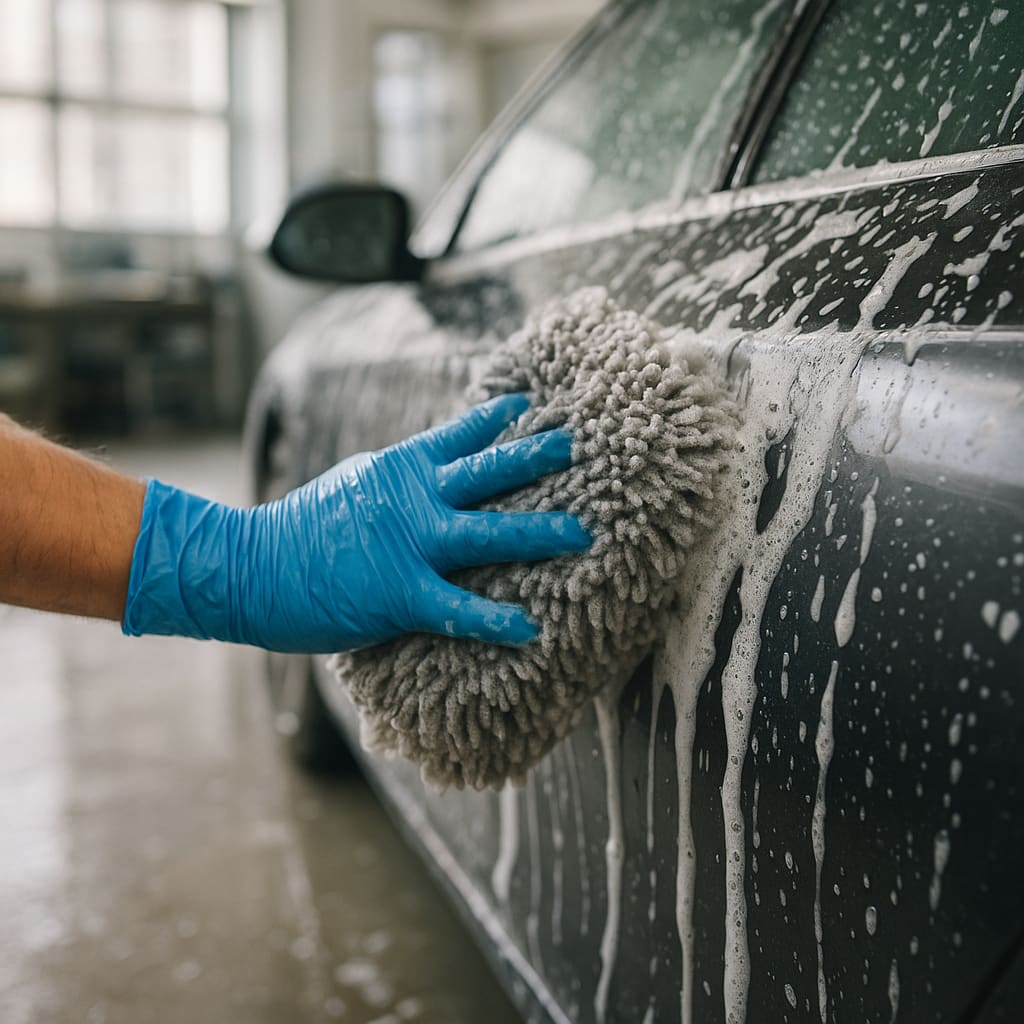 Handwäsche am Fahrzeug